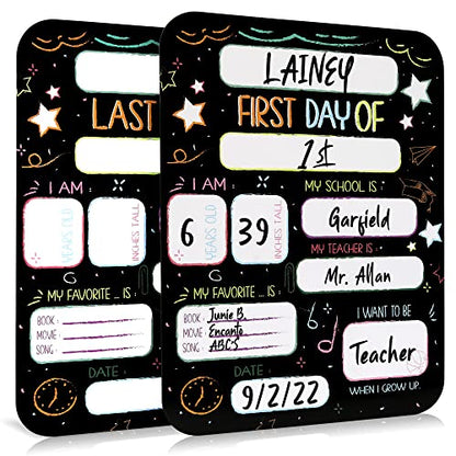 Beautiful First and Last Day of School Board Signs Set of 12 - Reversible 12" x 9" Back to School Cards for Lasting Memories - Perfect Photo Prop Chalkboard Prints for Kindergarten