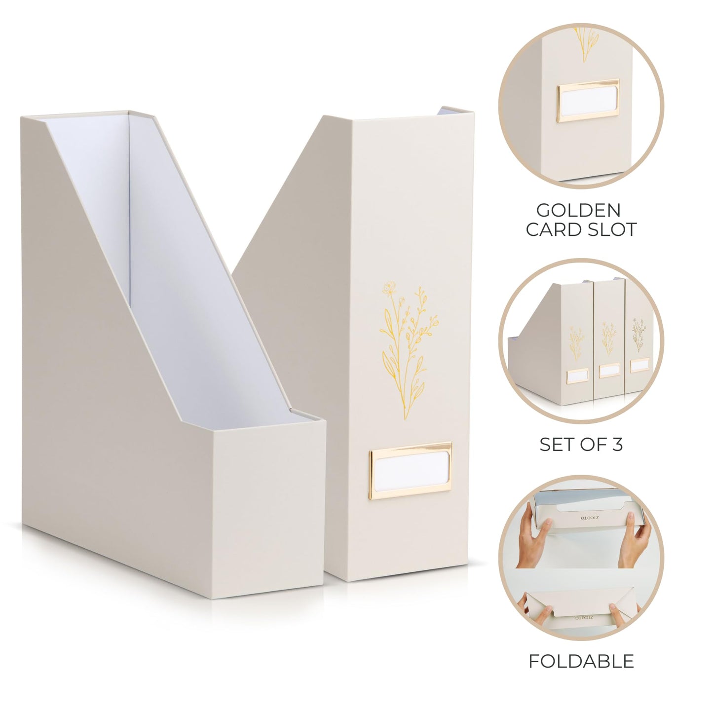 ZICOTO Beautiful Magazine Holder Set Of 3 - Sturdy File Holder to Organize Your Desk Or Shelves - The Perfect Office Storage to Effortlessly Organize Your Paperwork/Files, Magazines, Books Or Binders