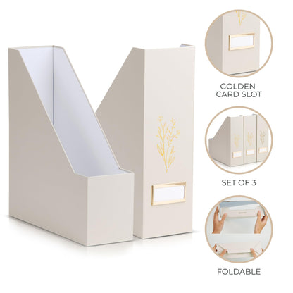 ZICOTO Beautiful Magazine Holder Set Of 3 - Sturdy File Holder to Organize Your Desk Or Shelves - The Perfect Office Storage to Effortlessly Organize Your Paperwork/Files, Magazines, Books Or Binders