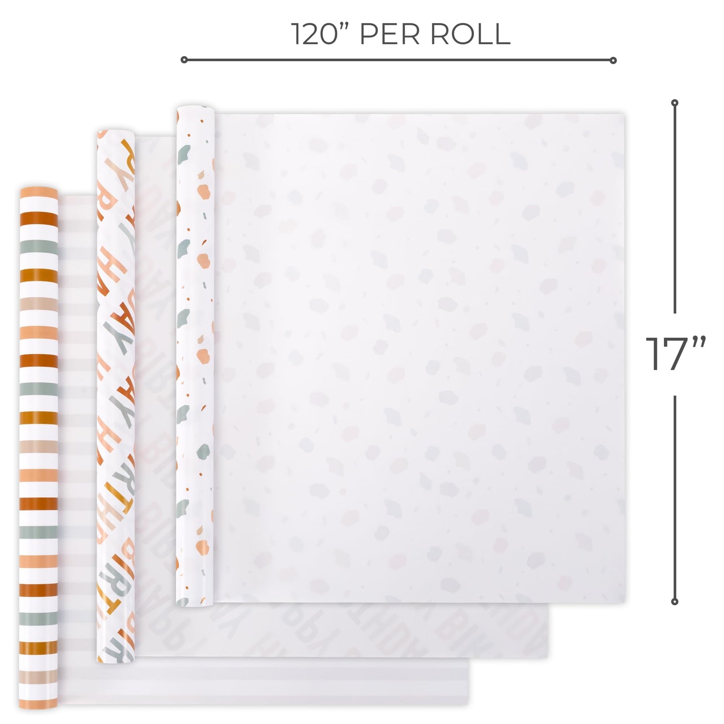 Beautiful Birthday Wrapping Paper - Set of 3 Quality Happy Birthday Paper Rolls For Medium Sized Gifts - Add a Touch of Magic to Every Gift You Wrap - 17 in x 120 in Per Roll For Boys and Girls