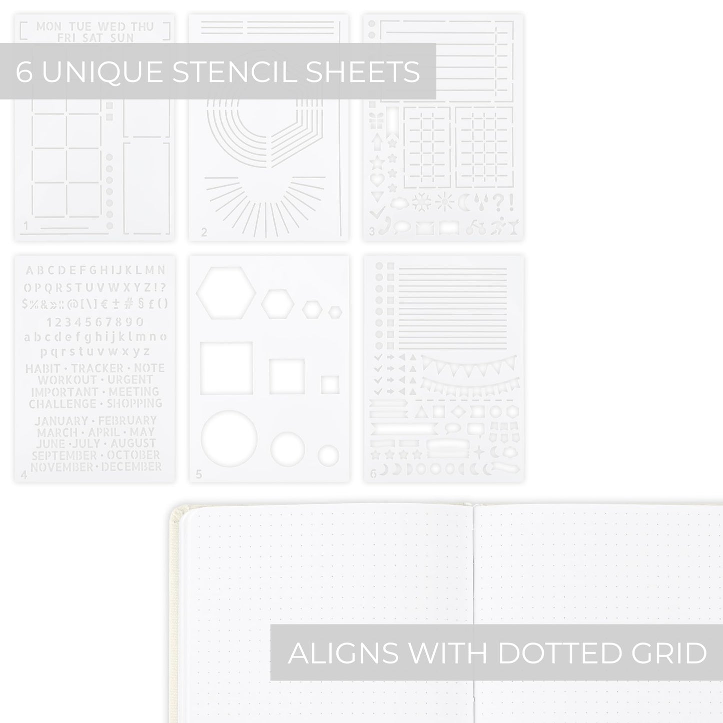 ZICOTO Ultimate All-in-One Journaling Kit - Incl. Journal Notebook With Linen Hardcover and Dotted Pages, Stencils, Stickers, Washi Tapes, Paper Clips and More Bullet Checklist Supplies