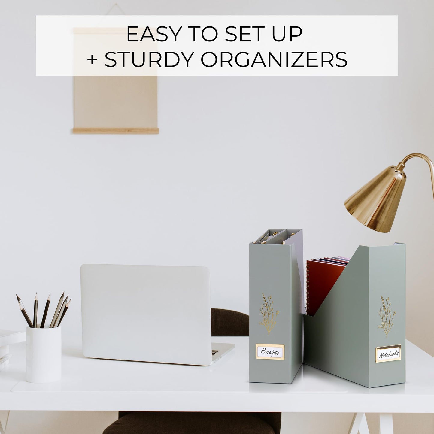 Aesthetic 3 Ring Binder Set of 2 and Beautiful Magazine Holder Set of 3 Bundle - Easily Organizes Your Paperwork for School, Office or Work