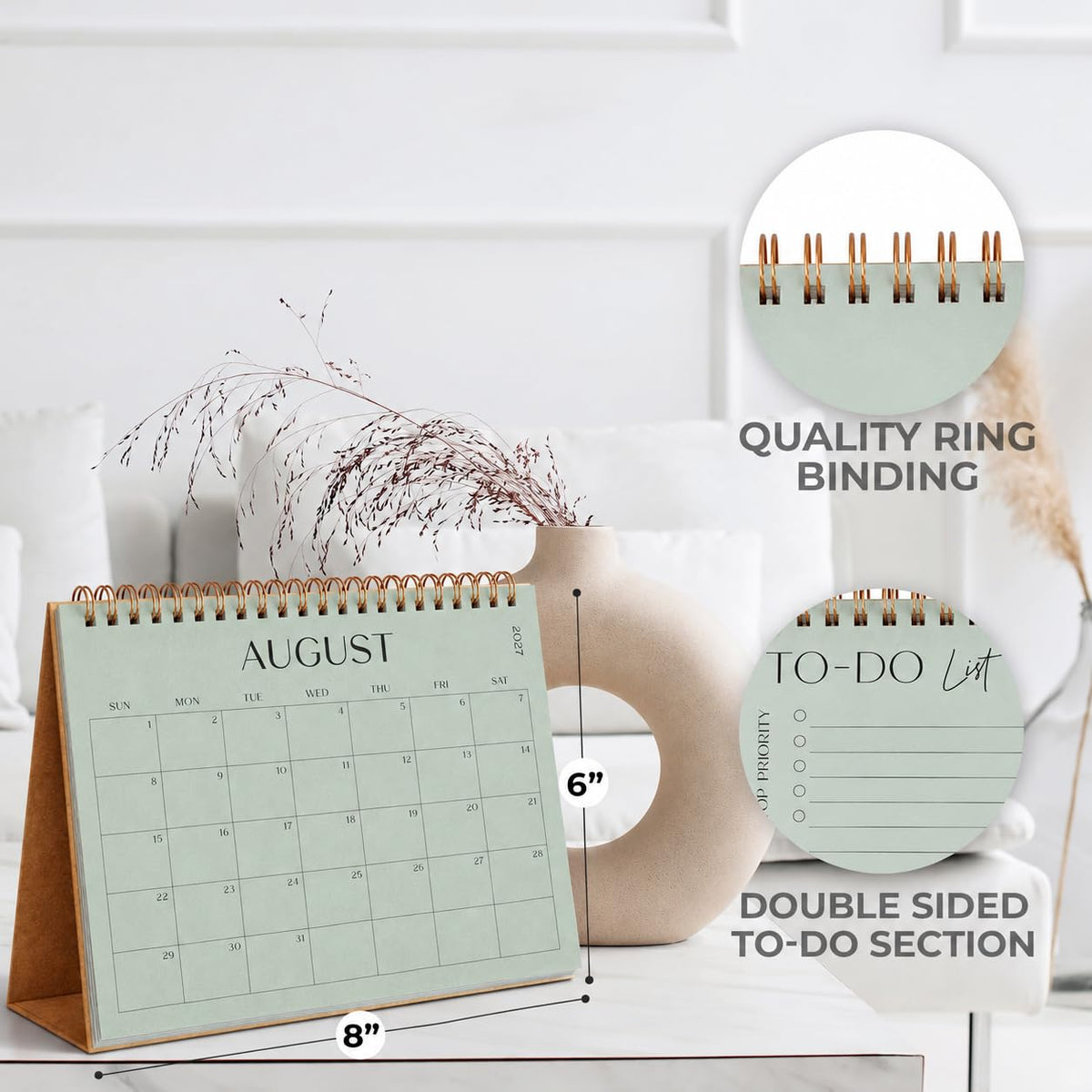 Aesthetic Desk Calendar 2027-2028 - Runs from January 2027 until July 2028