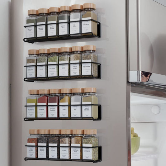 ZICOTO Magnetic Spice Racks for Your Refrigerator - 4 Space Saving Shelves Safely Hold Up to 24 Jars with Extra Strong Magnets - The Perfect Seasoning Storage Organizer For The Fridge