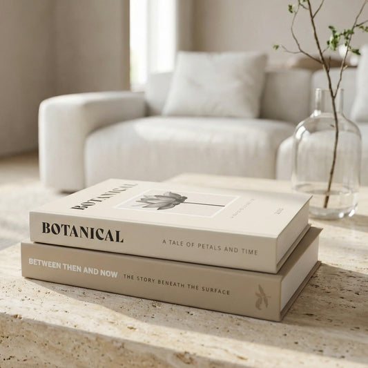 Beautiful Decorative Books - Set of 2 Boxes Enhance Your Coffee Table, Bookshelf or Mantel Decor - Aesthetic Fake/Faux Books for Modern Home Decoration, Photo Storage and as a Keepsake Box