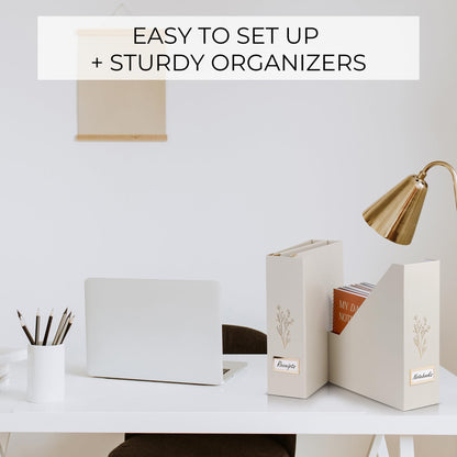 Aesthetic 3 Ring Binder Set of 2 and Beautiful Magazine Holder Set of 3 Bundle - Easily Organizes Your Paperwork for School, Office or Work