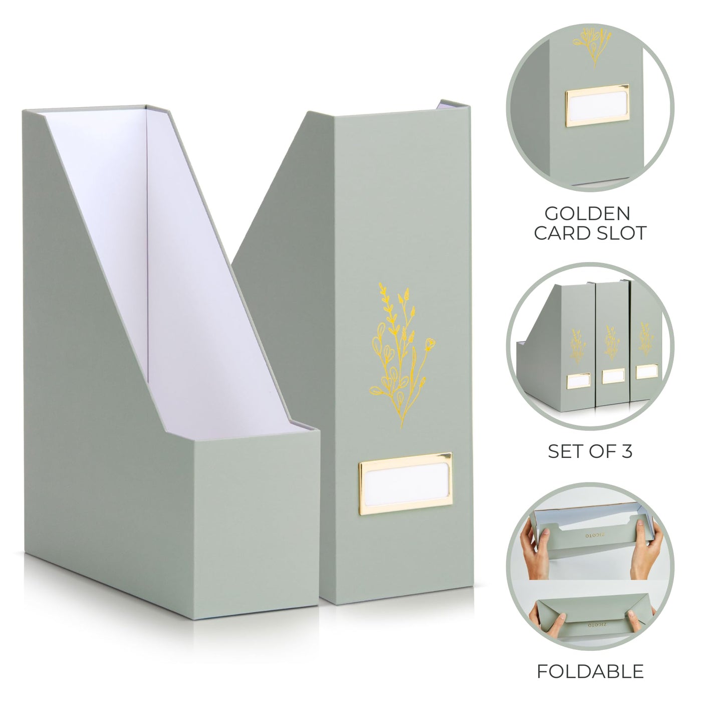 ZICOTO Beautiful Magazine Holder Set Of 3 - Sturdy File Holder to Organize Your Desk Or Shelves - The Perfect Office Storage to Effortlessly Organize Your Paperwork/Files, Magazines, Books Or Binders