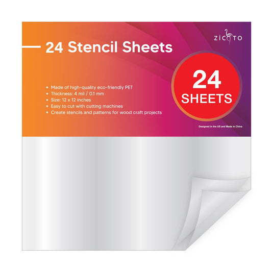 Easy Cut Stencil Sheet Set of 24-12”x12” Acetate Mylar for Cricut Vinyl Cutting - Craft Material