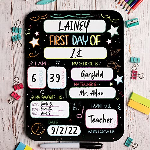 Beautiful First and Last Day of School Board Signs Set of 12 - Reversible 12" x 9" Back to School Cards for Lasting Memories - Perfect Photo Prop Chalkboard Prints for Kindergarten