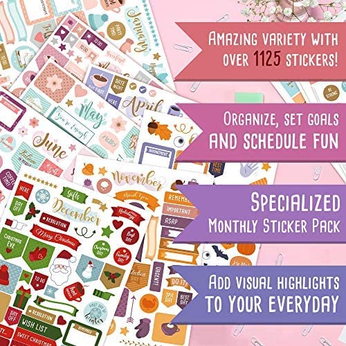 Aesthetic Monthly Planner Stickers - 1100+ Beautiful Design Accessories Enhance and Streamline Your Planner, Journal and Calendar