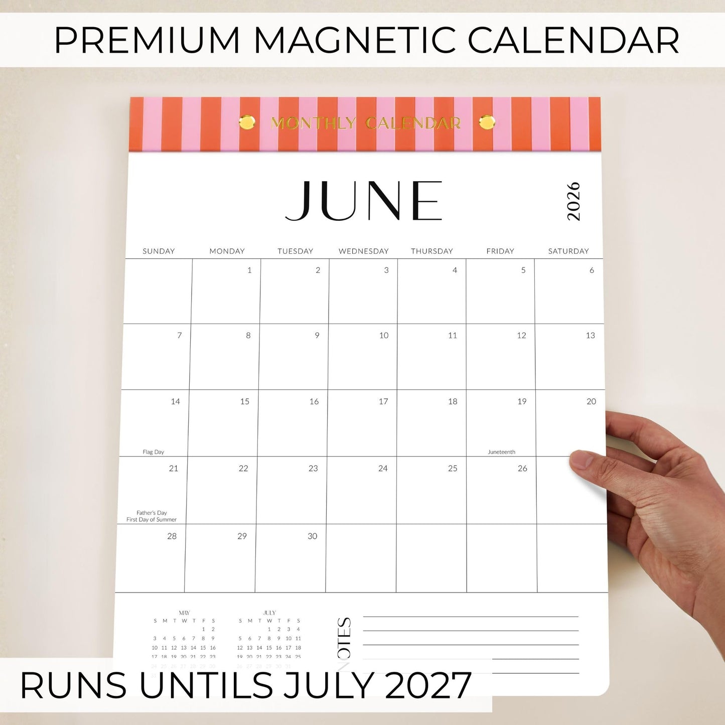 Aesthetic 2025-2026 Magnetic Vertical Calendar - Runs from January 2026 Until July 2026 - The Perfect Monthly Refrigerator Calendar With Minimal Designs for Easy Organizing