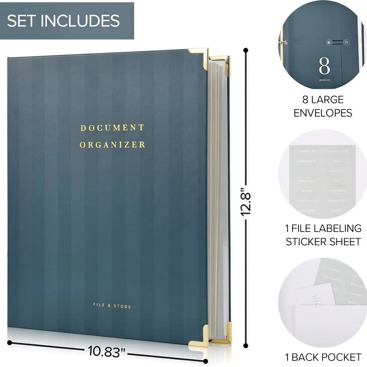 Aesthetic Document Organizer - Sturdy Striped 3-Ring Binder for Files