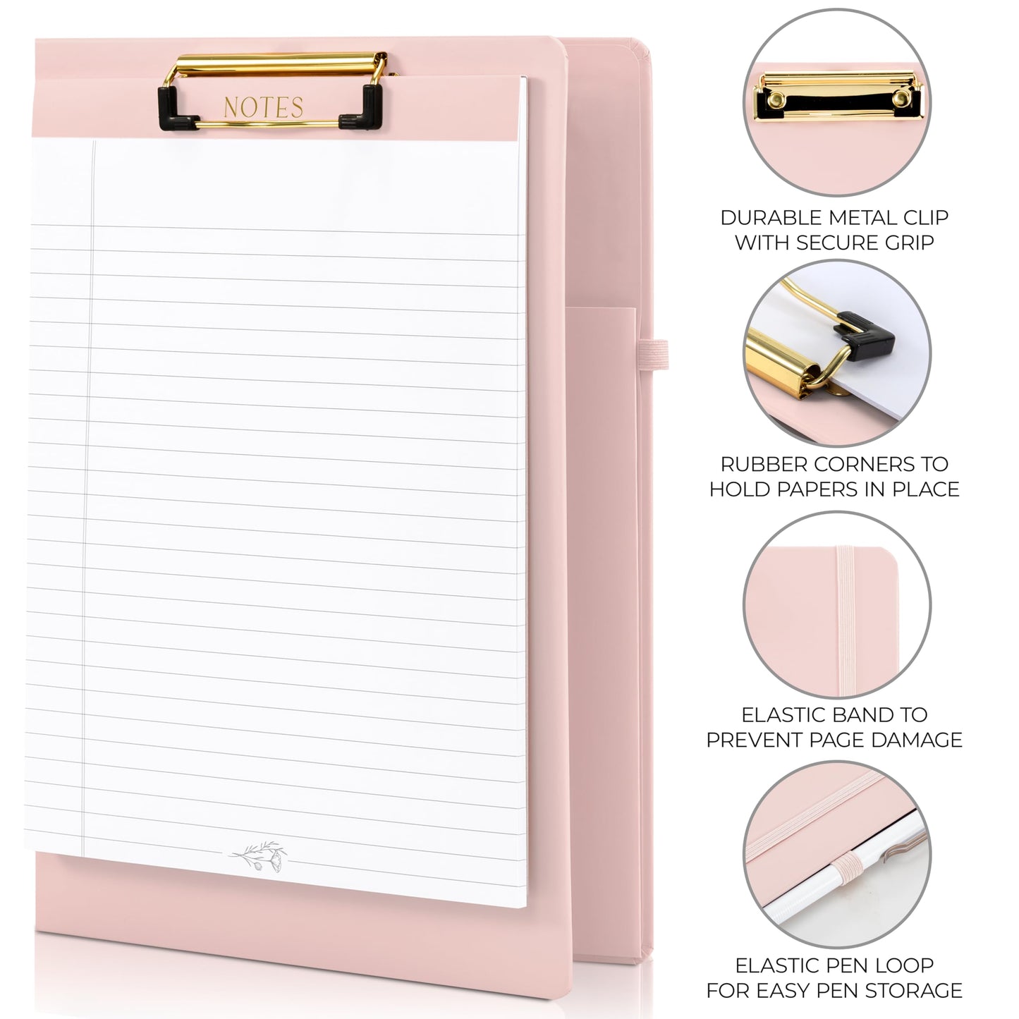 Aesthetic Clipboard Folio with Refillable Lined Notepad & Interior Pocket - Cute Padfolio/Legal Pad Holder for Women - Easily Organize Notes at Work, School, or Home