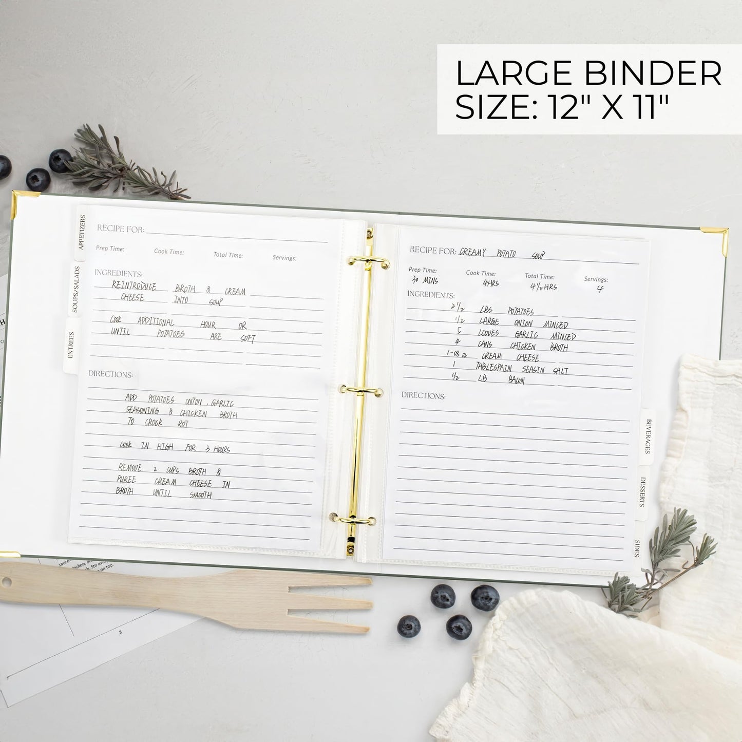 Aesthetic Recipe Binder with Waterproof Cover - The Perfect Recipe Book with Plastic Sleeves to Write in Your Own Recipes - Quality Blank Cookbook Binder, Cards incl.