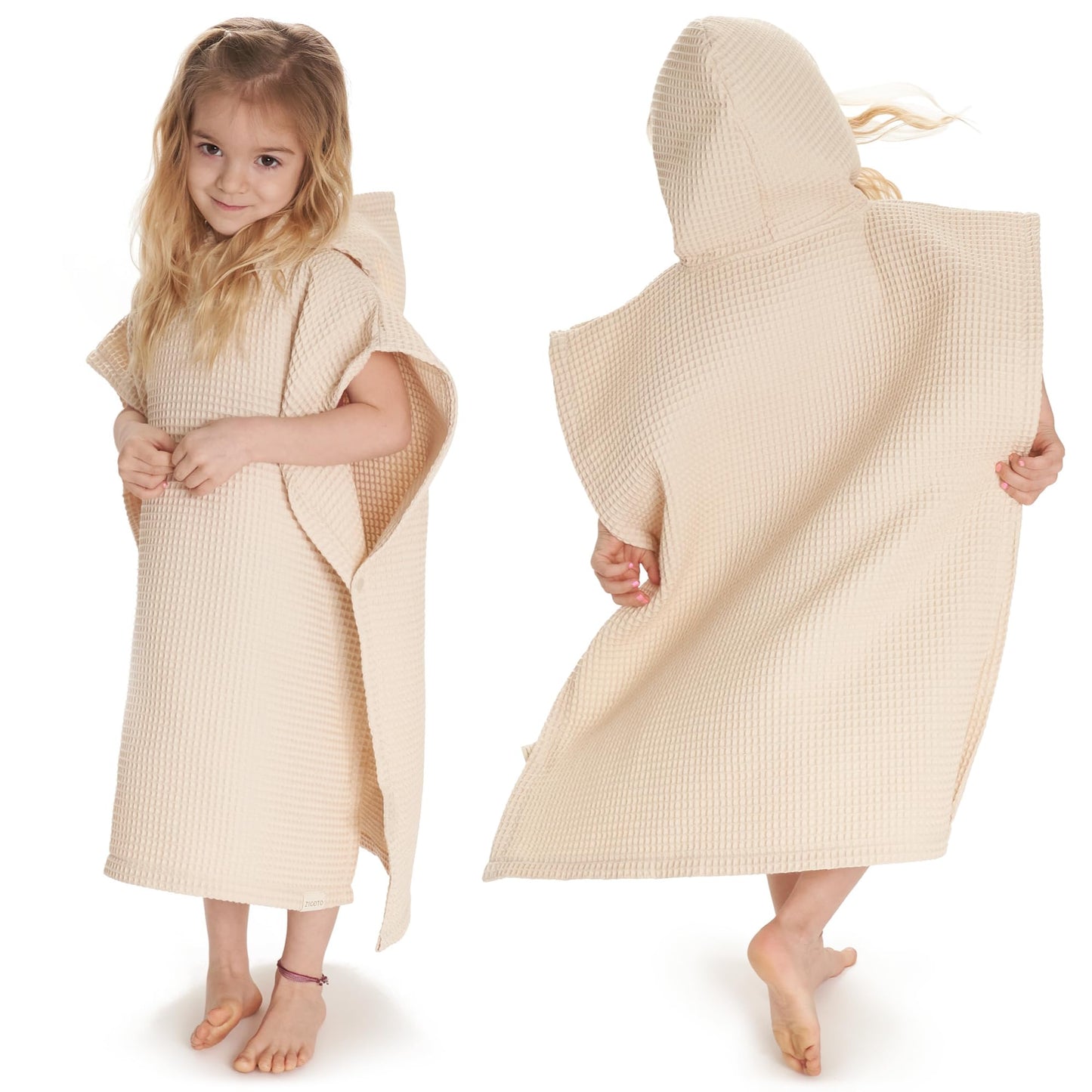 ZICOTO Soft Hooded Beach Towel for Kids - Cute Towel for Babies and Toddler Made of Waffle Cotton - Perfect Lightweight and Absorbent for Bath, Beach, Pool