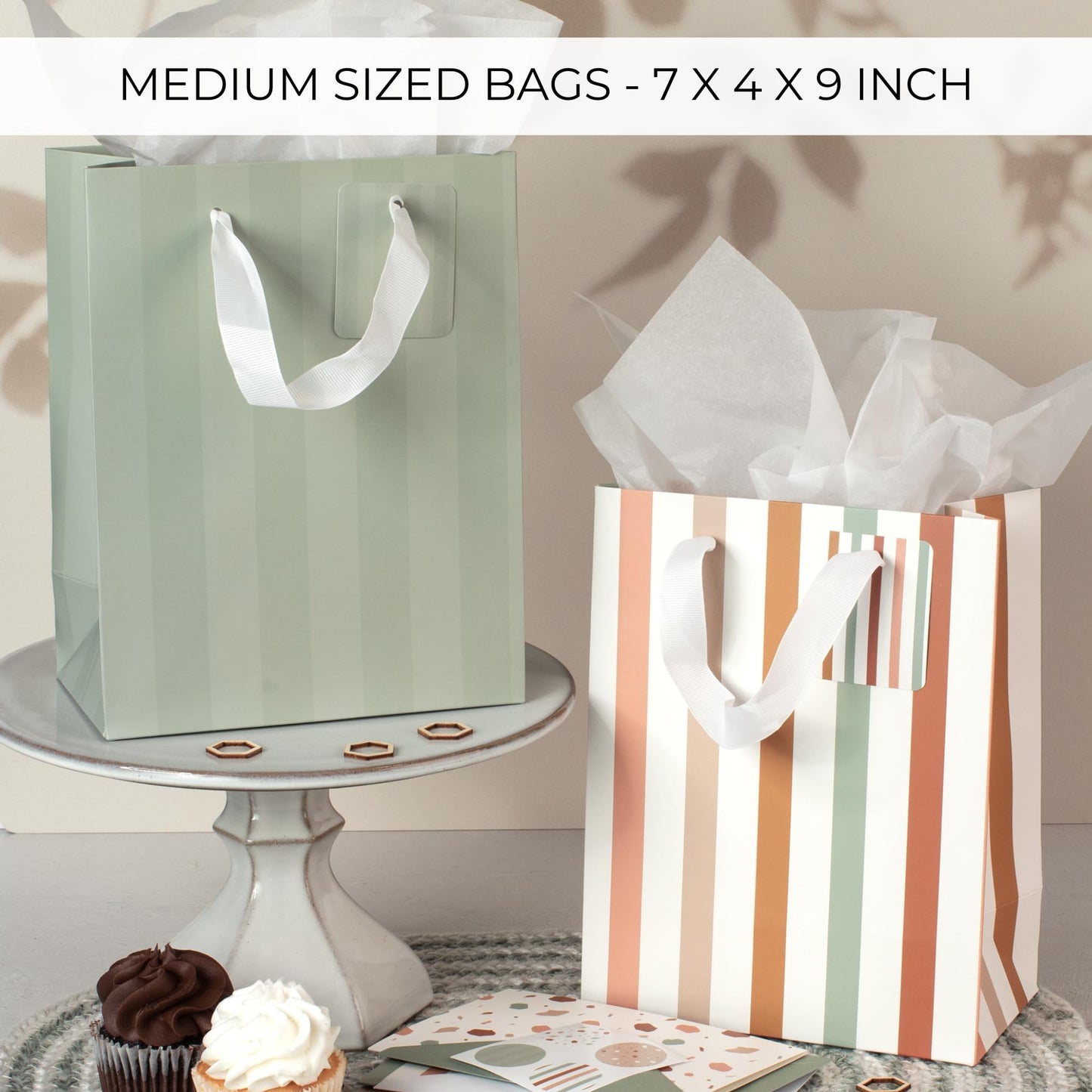 Beautiful Gift Bags Set of 4 - Medium Sized 9" Bags with Handles incl. Matching Tissue Paper, Cards & Small Stickers - Reusable & For Presents of Any Birthday, Weddings, Mothers Day & Other Occasion
