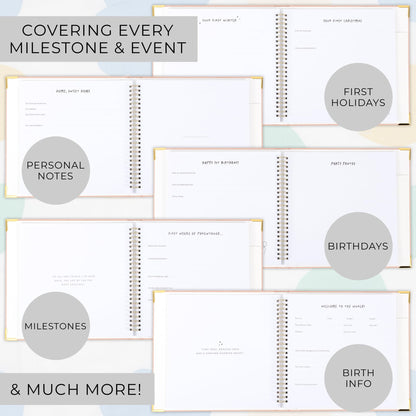 Keepsake Baby Memory Book for Boys and Girls – Timeless First 5 Year Baby Book – Neutral Journal Scrapbook or Photo Album - Record a Milestone for Every Event from Birth to Age 5