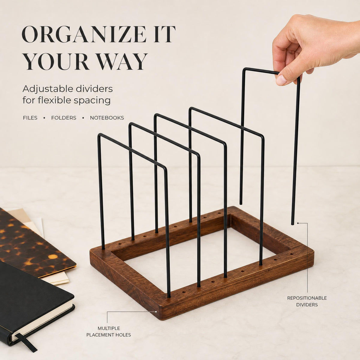 ZICOTO Stylish File Organizer for Desk - Premium Wooden Document Holder