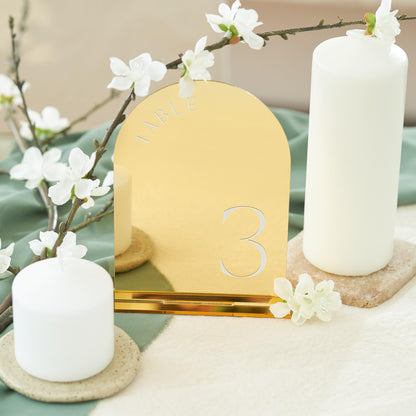 ZICOTO Beautiful Gold Wedding Table Numbers with Stands - Elegant Double Sided 5x7 inch Acrylic Signs Numbered 1-15 - The Perfect Decor for Your Wedding Reception Or Events