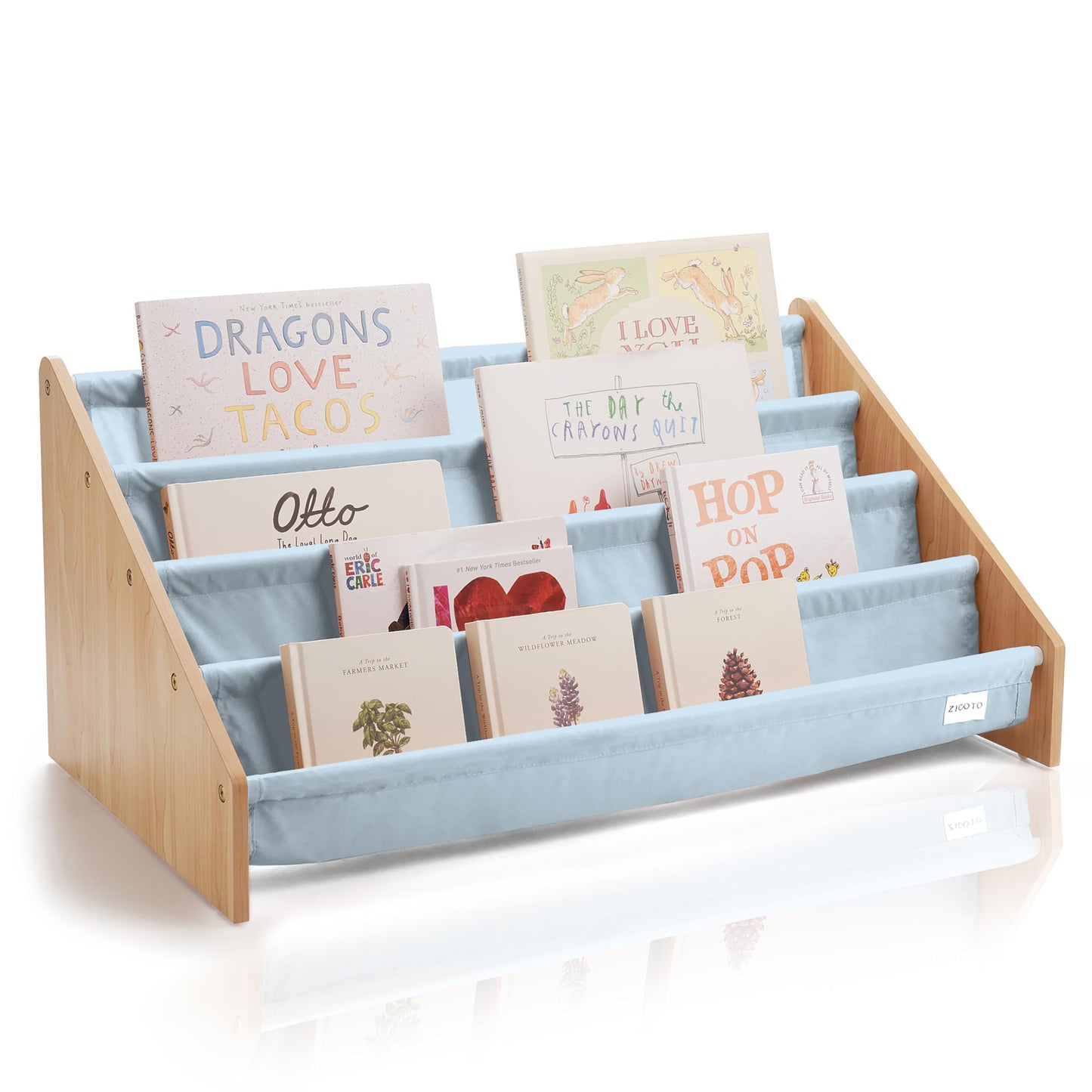 ZICOTO Decorative Wooden Bookshelf for Kids Rooms - Keeps Plenty of Books Neatly Organized & Within Reach for Toddlers - Easy Install Montessori Book Shelf for Baby's Bedroom or Playroom Decor