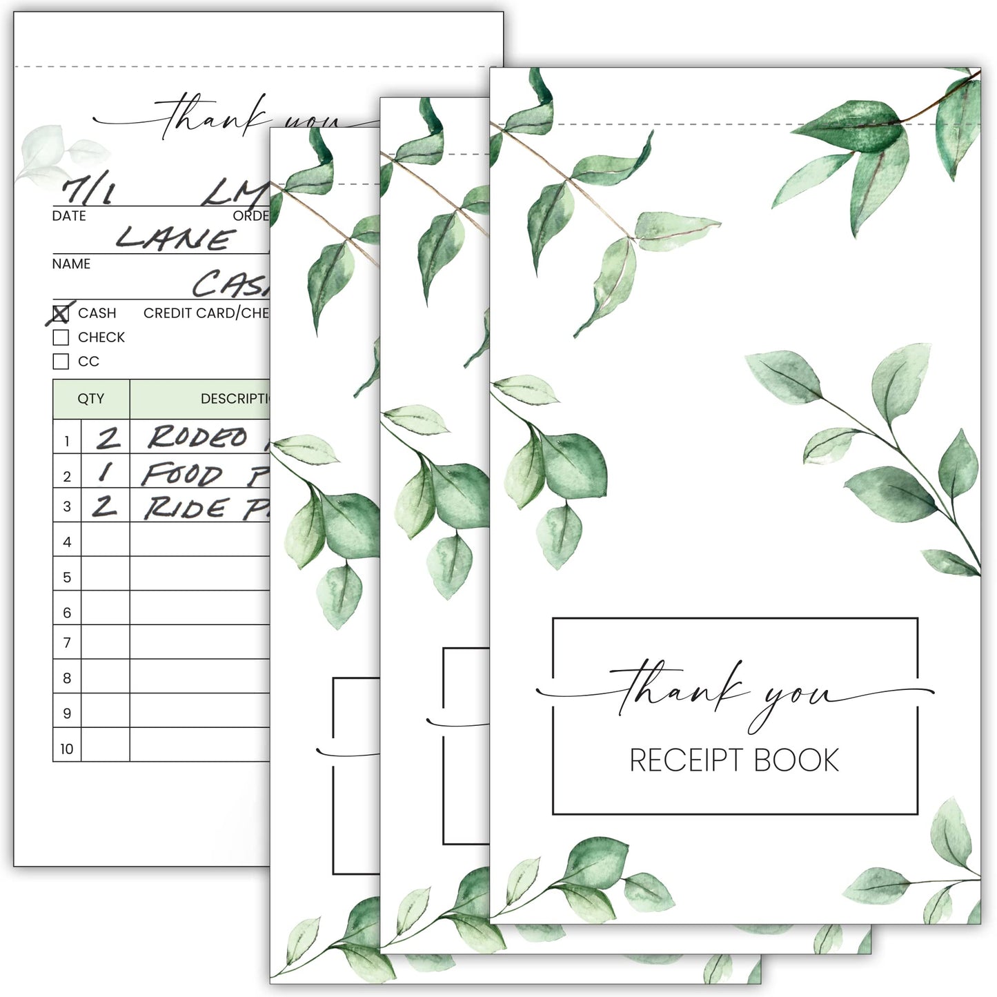 Beautiful Greenery Thank You Receipt Book Set of 3 for Small Businesses - Aesthetic and Easy to Use Receipt Pad - The Perfect Business Supplies That Helps You and Your Happy Clients to Stay Organized