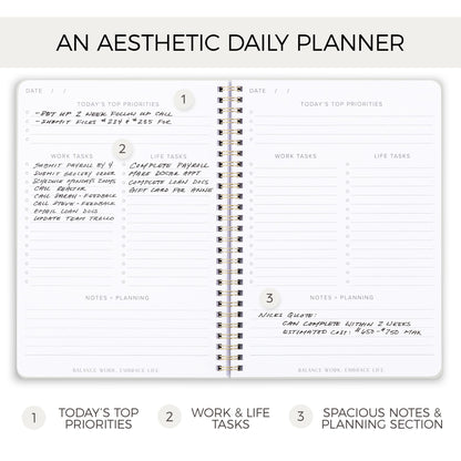 Beautiful Daily Planner and To Do List Notebook For Work And Life - The Perfect Undated Planner to Easily Organize Tasks and Appointments - Stylish Office and School Supplies for Women