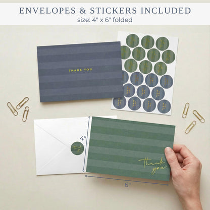 Beautiful Striped Thank You Cards Set of 30 With Envelopes and Stickers - Elegant Blank Cards For Personalized Notes - Perfect Bulk Stationary Set For All Occasions incl. Weddings, Business & Baby Showers