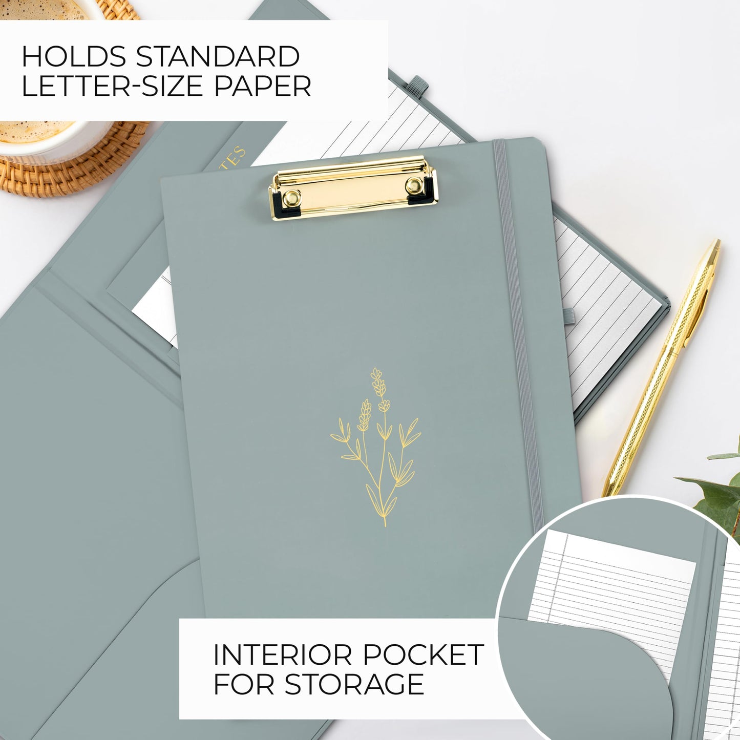 Aesthetic Clipboard Folio with Refillable Lined Notepad & Interior Pocket - Cute Padfolio/Legal Pad Holder for Women - Easily Organize Notes at Work, School, or Home