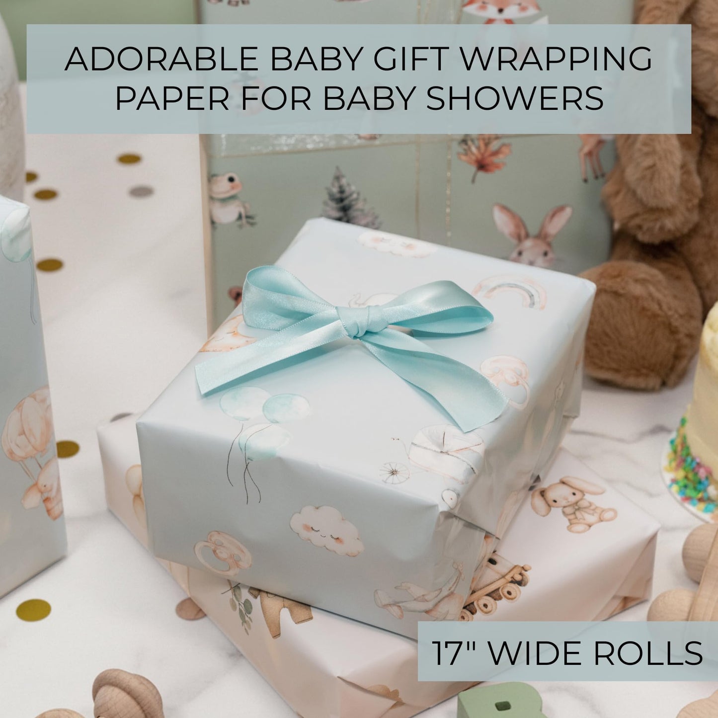 ZICOTO Beautiful Gift Wrapping Paper Rolls for Baby Shower - Cute Set of 3 Quality Rolls For Boys Birthdays & Baby Showers - Add a Touch of Magic to Every Gift You Wrap - 17 x 120 in