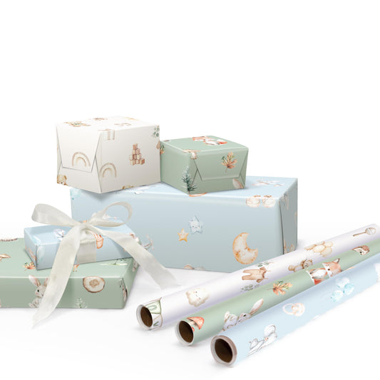 ZICOTO Beautiful Gift Wrapping Paper Rolls for Baby Shower - Cute Set of 3 Quality Rolls For Boys Birthdays & Baby Showers - Add a Touch of Magic to Every Gift You Wrap - 17 x 120 in