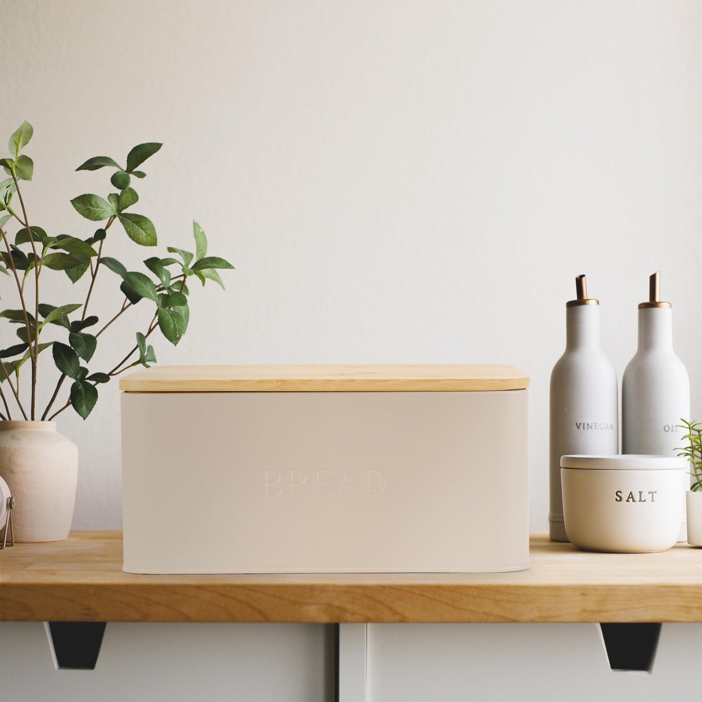 ZICOTO Beautiful Bread Box With Wooden Lid For Your Kitchen Countertop - Spacious Container Perfectly Stores Your Homemade Bread, English Muffins & Bagels - Quality Cutting Board Lid Keeps Loaf Fresh