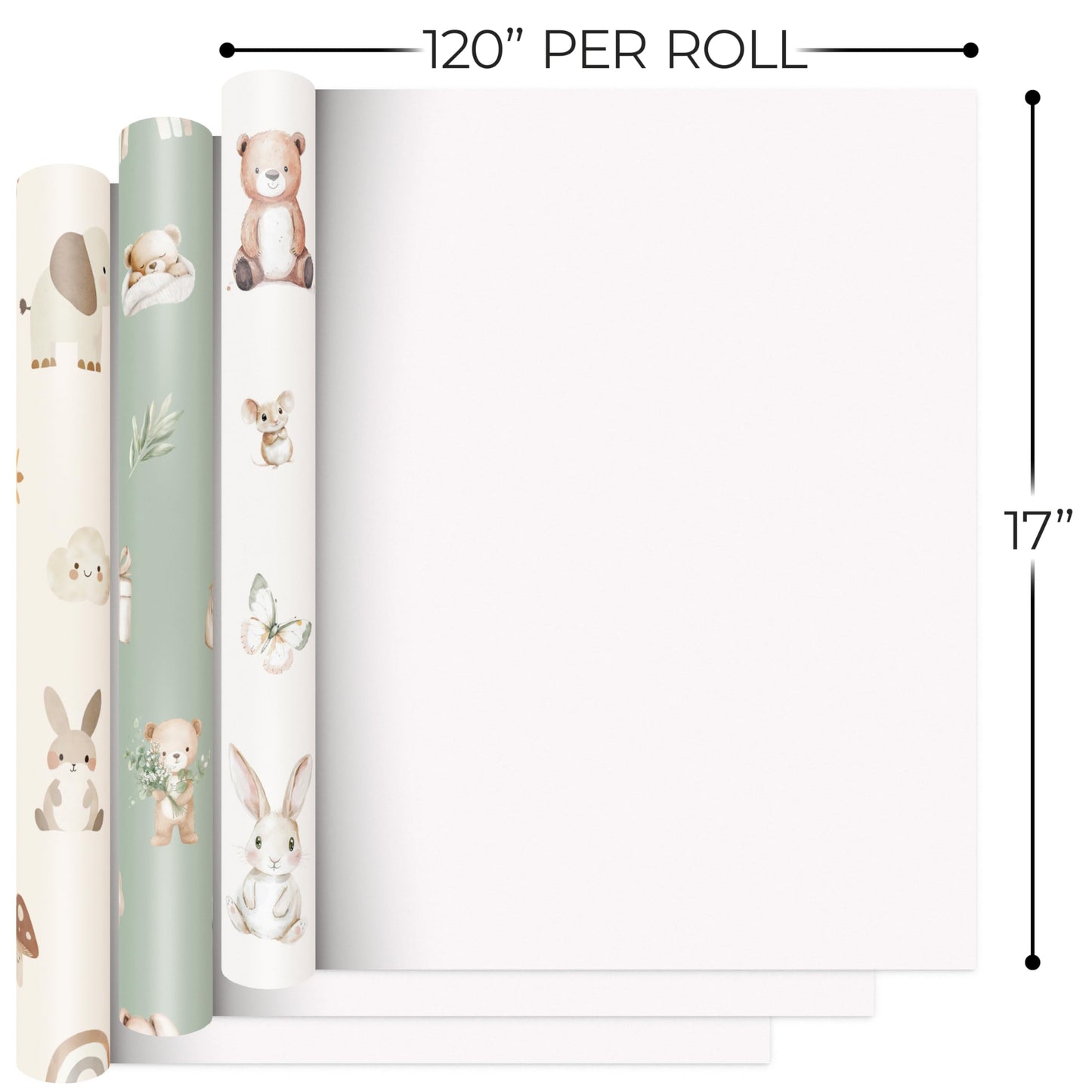 ZICOTO Beautiful Gift Wrapping Paper Rolls for Baby Shower - Cute Set of 3 Quality Rolls For Birthdays & Baby Showers - Add a Touch of Magic to Every Gift You Wrap - 17 x 120 in