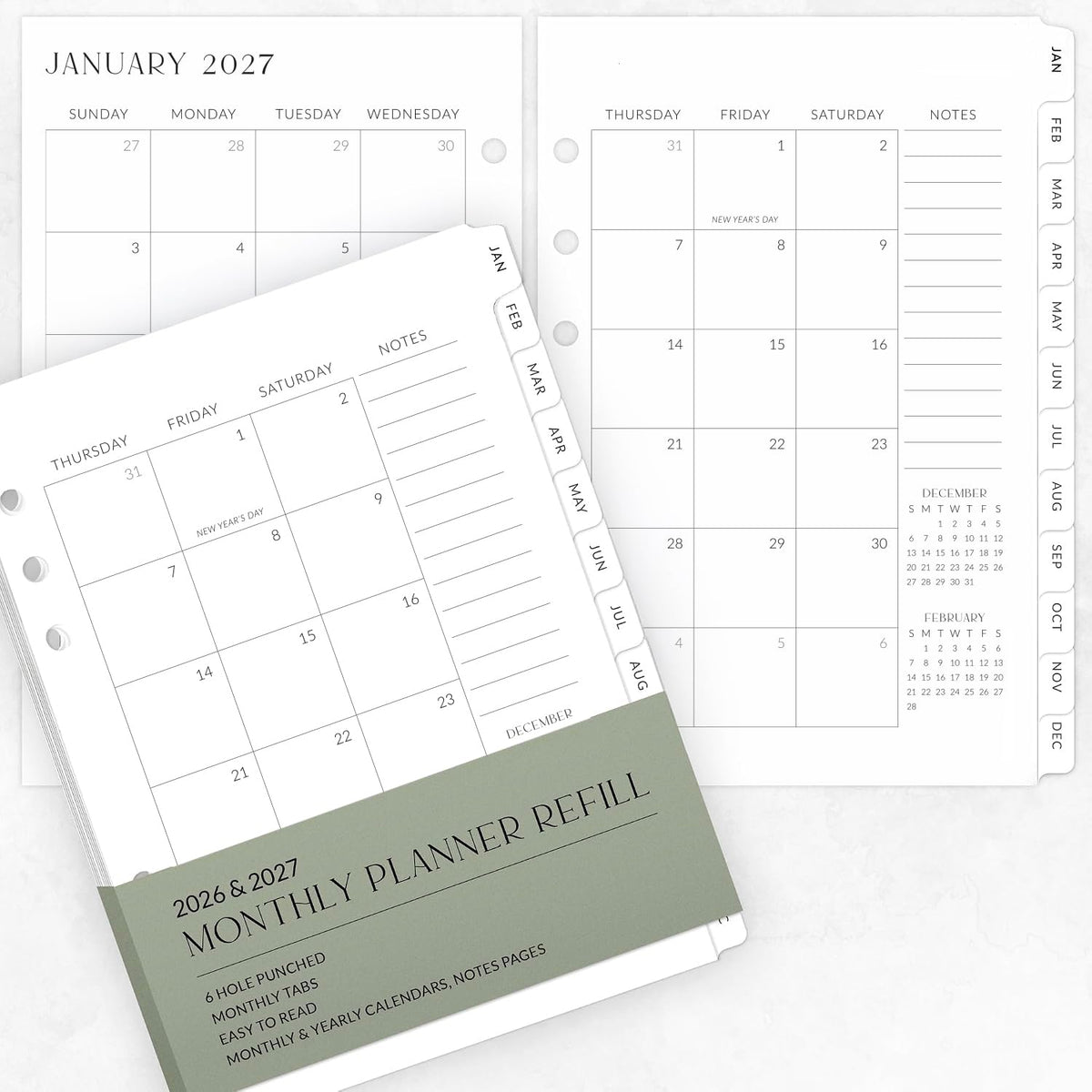 Beautiful 2027-2028 Monthly Planner Inserts for 6 Ring Binders