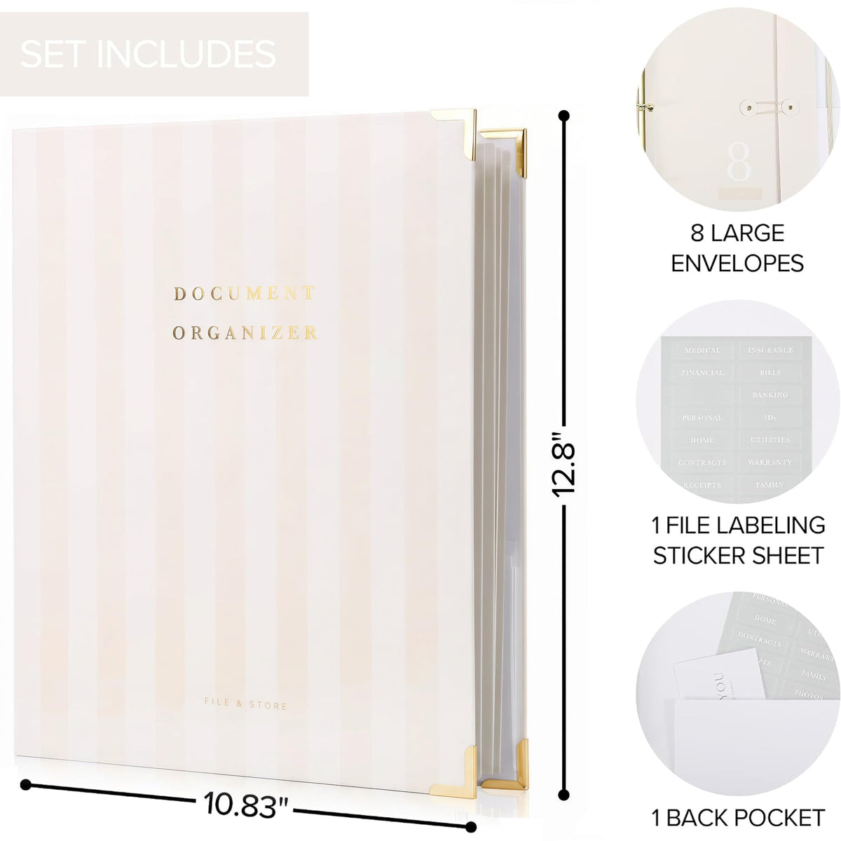 Aesthetic Document Organizer - Sturdy Striped 3-Ring Binder for Files