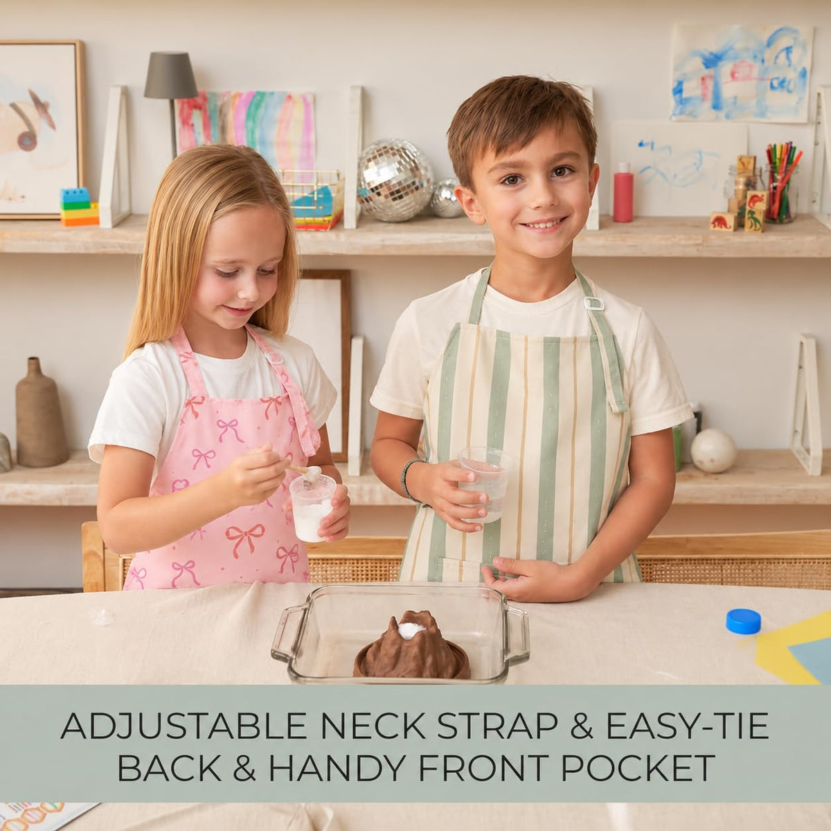 Kids Apron for Girls & Boys - Toddler Apron with Pocket for Cooking, Baking