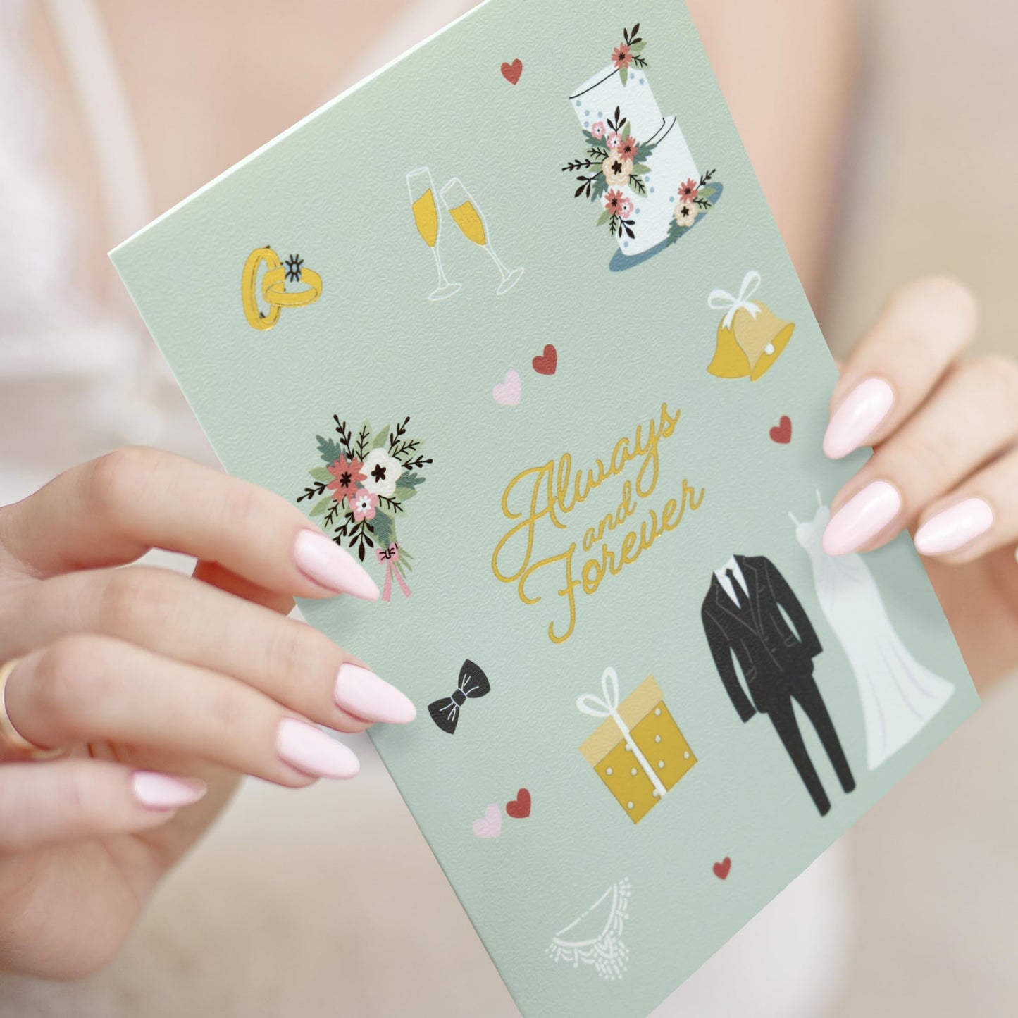 ZICOTO Beautiful Wedding Cards Set of 10 with Envelopes and Stickers - Elegant Blank Engagement Cards for Personalized Congratulations Wishes - Perfect for Wedding Shower Gifts for the Bride & Groom