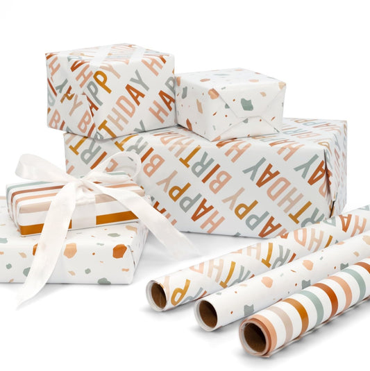 Beautiful Birthday Wrapping Paper - Set of 3 Quality Happy Birthday Paper Rolls For Medium Sized Gifts - Add a Touch of Magic to Every Gift You Wrap - 17 in x 120 in Per Roll For Boys and Girls