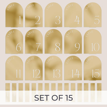 ZICOTO Beautiful Gold Wedding Table Numbers with Stands - Elegant Double Sided 5x7 inch Acrylic Signs Numbered 1-15 - The Perfect Decor for Your Wedding Reception Or Events
