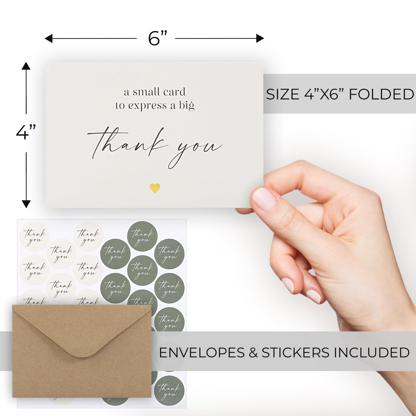 Beautiful Thank You Cards Set of 30 With Envelopes and Stickers - Modern Blank Cards For Personalized Notes - Perfect Bulk Stationary Set For All Occasions incl. Weddings, Business & Baby Showers