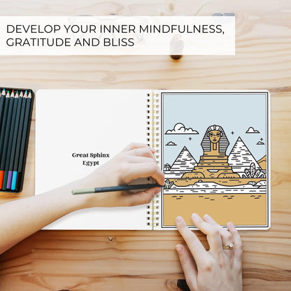Beautiful Adult Coloring Book Set of 2 for Relaxation - Inspirational Adventures and Sightseeing Spots for The Spirit of Wanderlust - Perfect Stress-Relieving Gift for Women