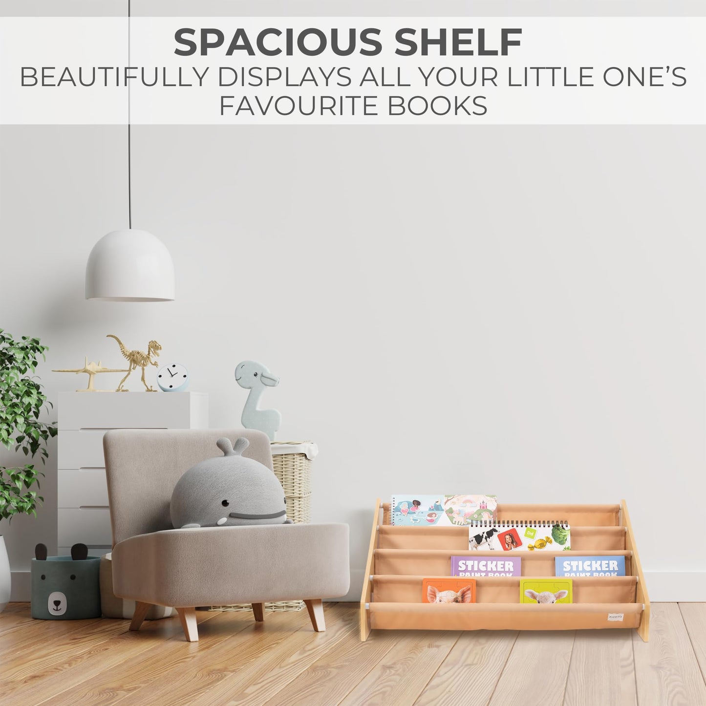 ZICOTO Decorative Bookshelf for Kids - Beautiful Shelf to Display All Books of Your Little One - The Perfect Nursery Organizer for Your Baby Girl or Boy's Montessori Bedroom or Toddler Play Room Decor