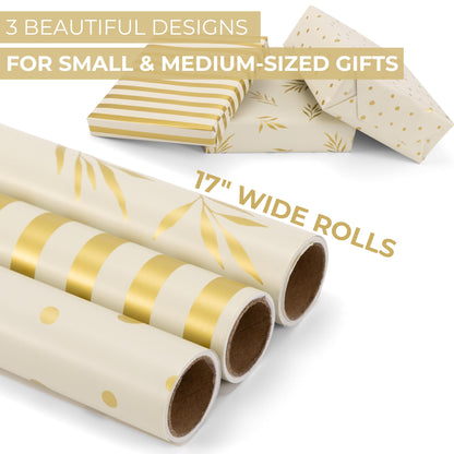 ZICOTO Beautiful Gift Wrapping Paper Rolls for All Occasions - Set of 3 Quality Rolls For Wedding, Birthday, Baby Shower & Christmas - Add a Touch of Magic to Every Gift You Wrap - 17 x 120 in