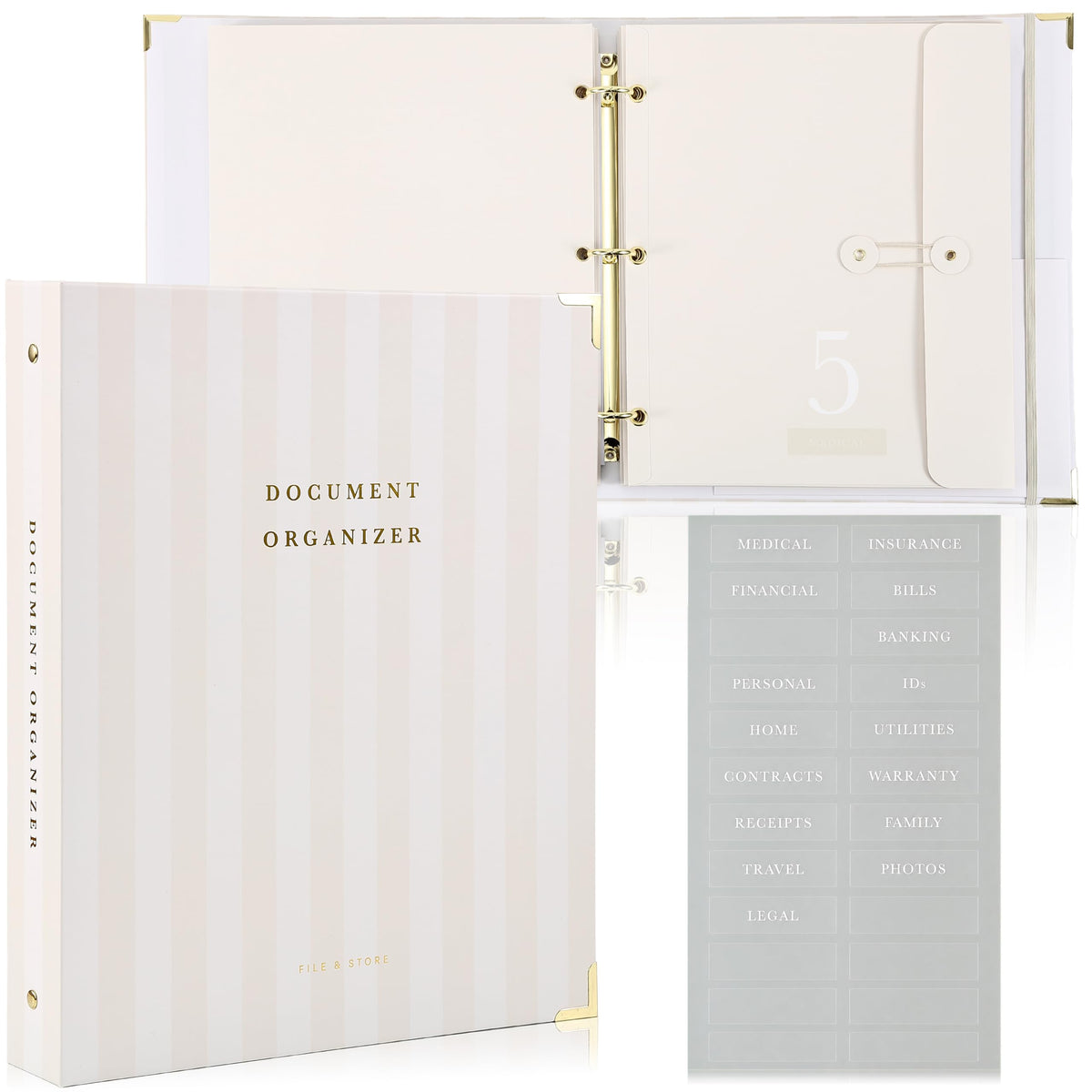Aesthetic Document Organizer - Sturdy Striped 3-Ring Binder for Files