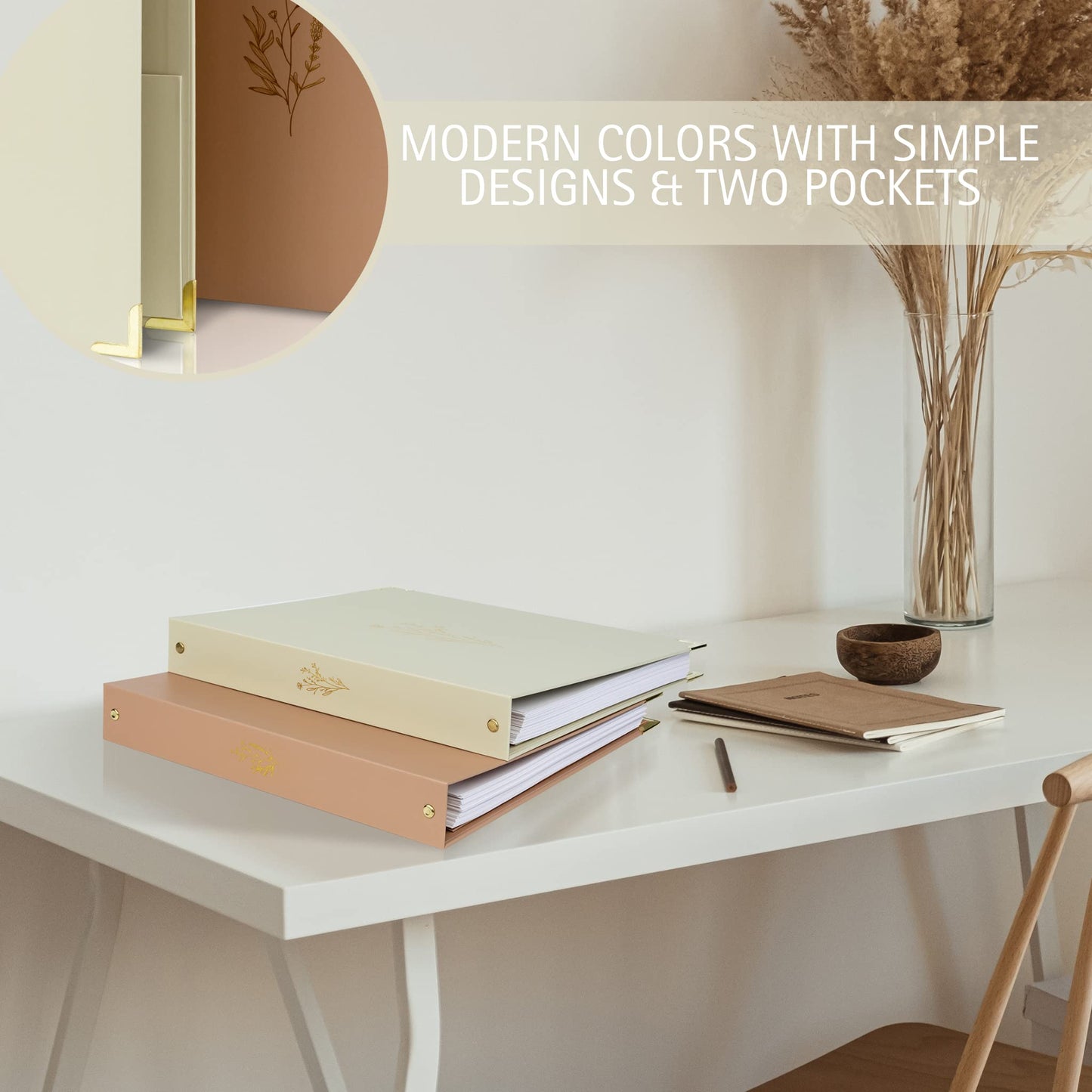 Aesthetic 3 Ring Binder Set of 2 - Sturdy 1 Inch Binder Fits Letter Sized Paper - A Cute Three Ring Holder for Women or Men with Pocket Easily Organizes Your Paperwork for School, Office or Work