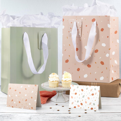Beautiful Gift Bags Set of 4 - Medium Sized 9" Bags with Handles incl. Matching Tissue Paper, Cards & Small Stickers - Reusable & For Presents of Any Birthday, Weddings, Mothers Day & Other Occasion