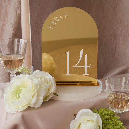 ZICOTO Beautiful Gold Wedding Table Numbers with Stands - Elegant Double Sided 5x7 inch Acrylic Signs Numbered 1-15 - The Perfect Decor for Your Wedding Reception Or Events