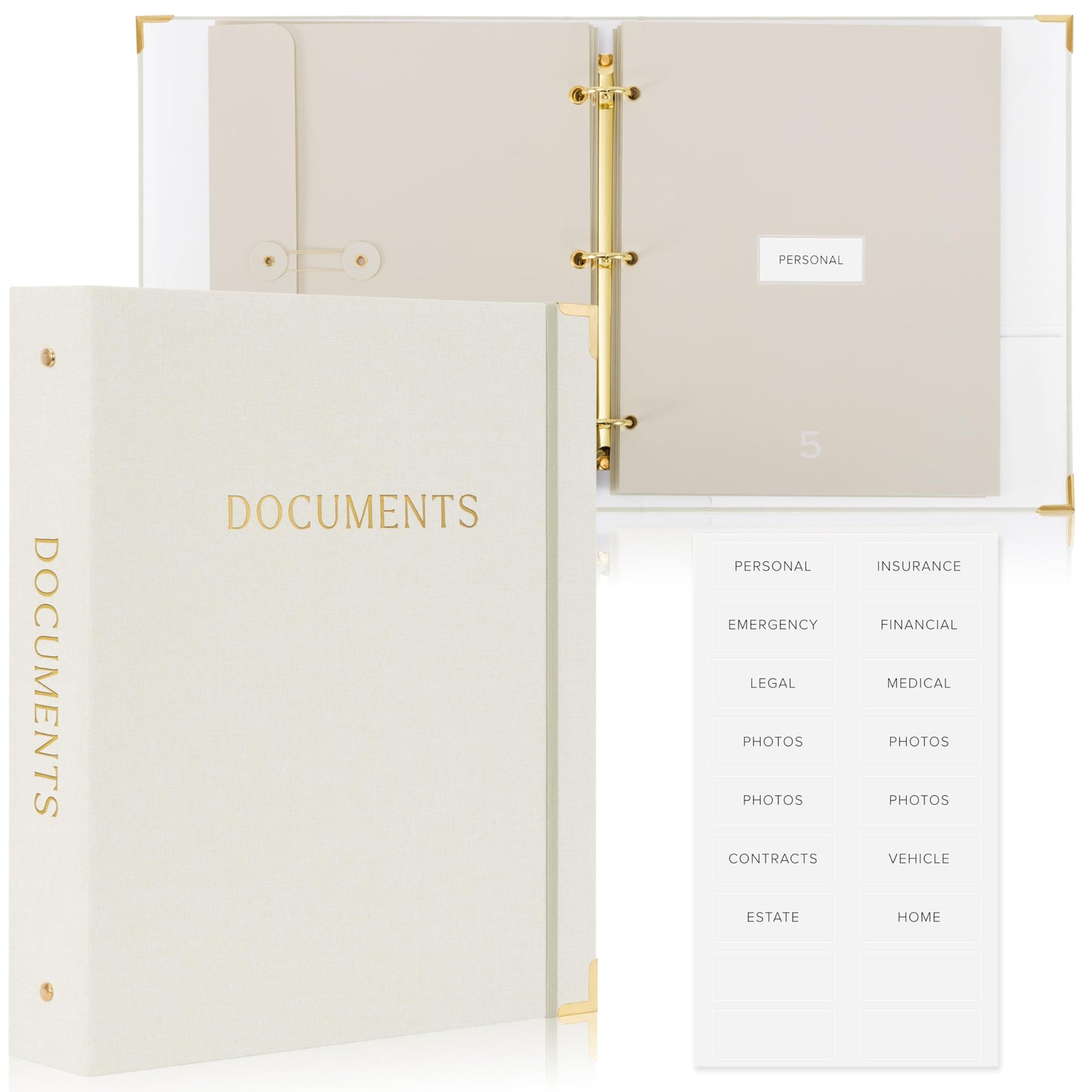 Aesthetic Document Organizer Folio - Linen Cover Life and Family Emergency Binder - Perfect Files Organizer for Your Important Documents, Birth Certificates, Passports, Social Security Cards, Photo