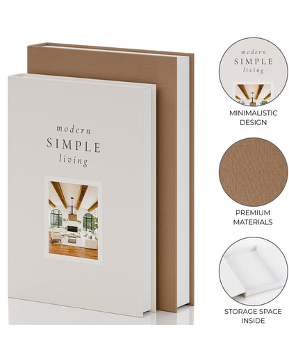 Beautiful Decorative Books - Set of 2 Boxes Enhance Your Coffee Table, Bookshelf or Mantel Shelf Decor - Aesthetic Fake/Faux Books for Modern Home Decoration, Photo Storage and as a Keepsake Box