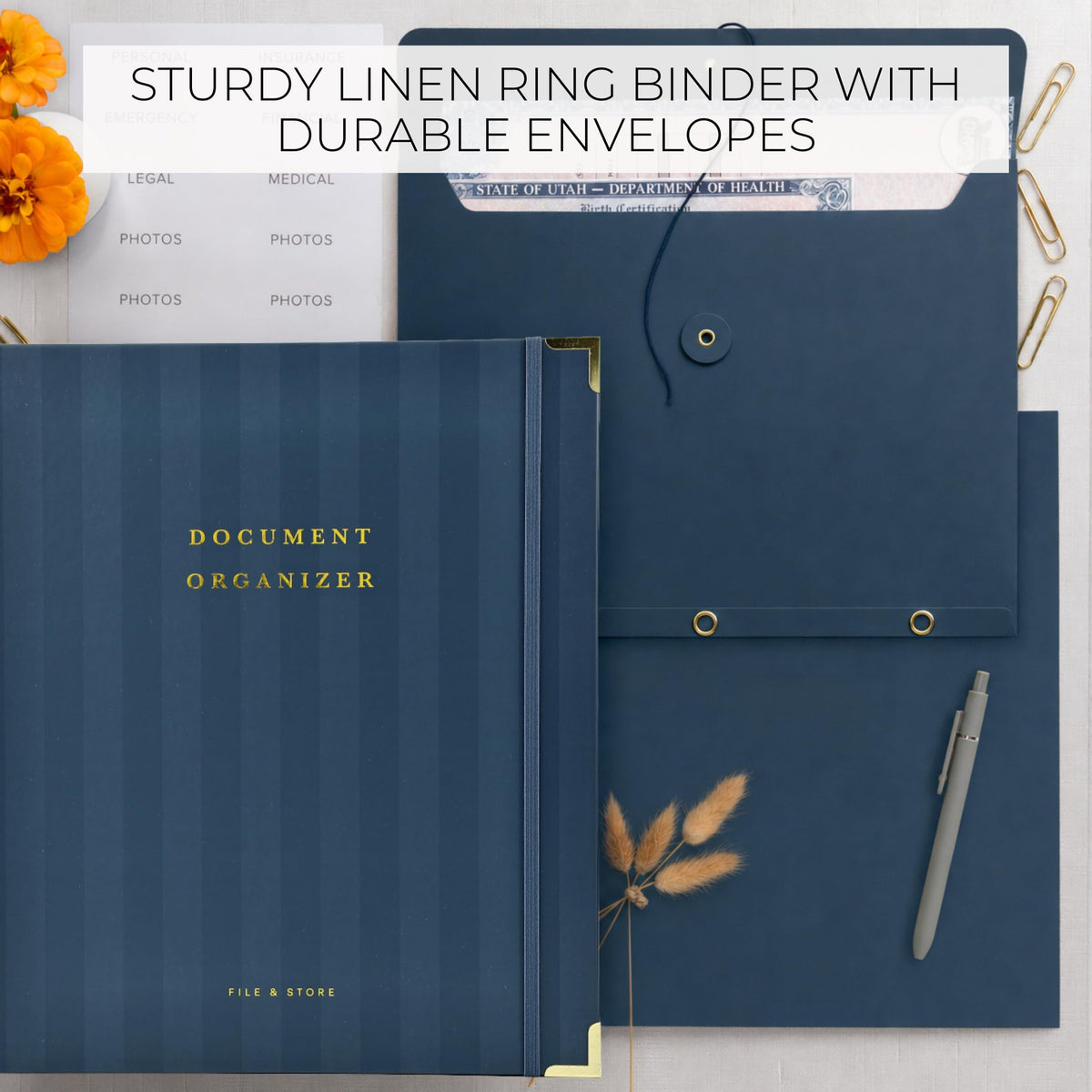 Aesthetic Document Organizer - Sturdy Striped 3-Ring Binder for Files