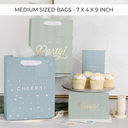 Beautiful Birthday Gift Bags Set of 4 - Medium Sized 9" Gift Bags with Handles incl. Matching Tissue Paper, Cards & Stickers - Reusable & For Presents of Any Weddings, Mothers Day or Other Occasion